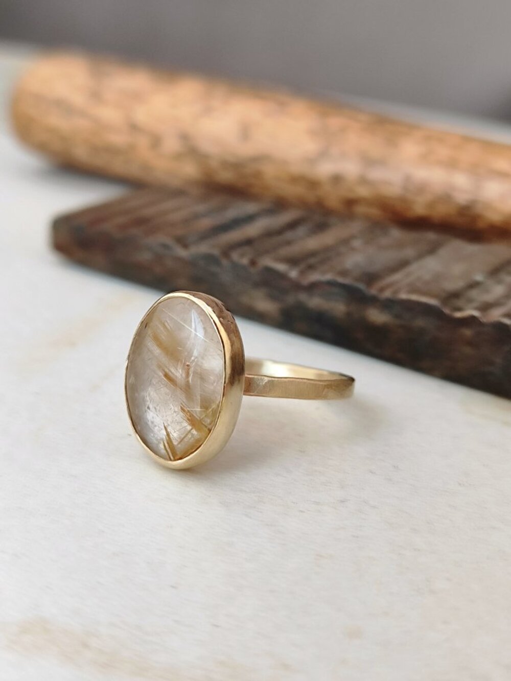 Rutile Quartz Jewelry Set - 14K Solid Gold Ring & Earrings - Bridal Gift